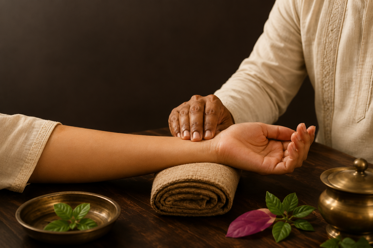 Nadi Pariksha pulse examination at Swami Ayucare Ayurveda